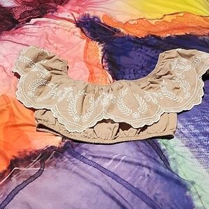 Embroidered Tan Crop Top